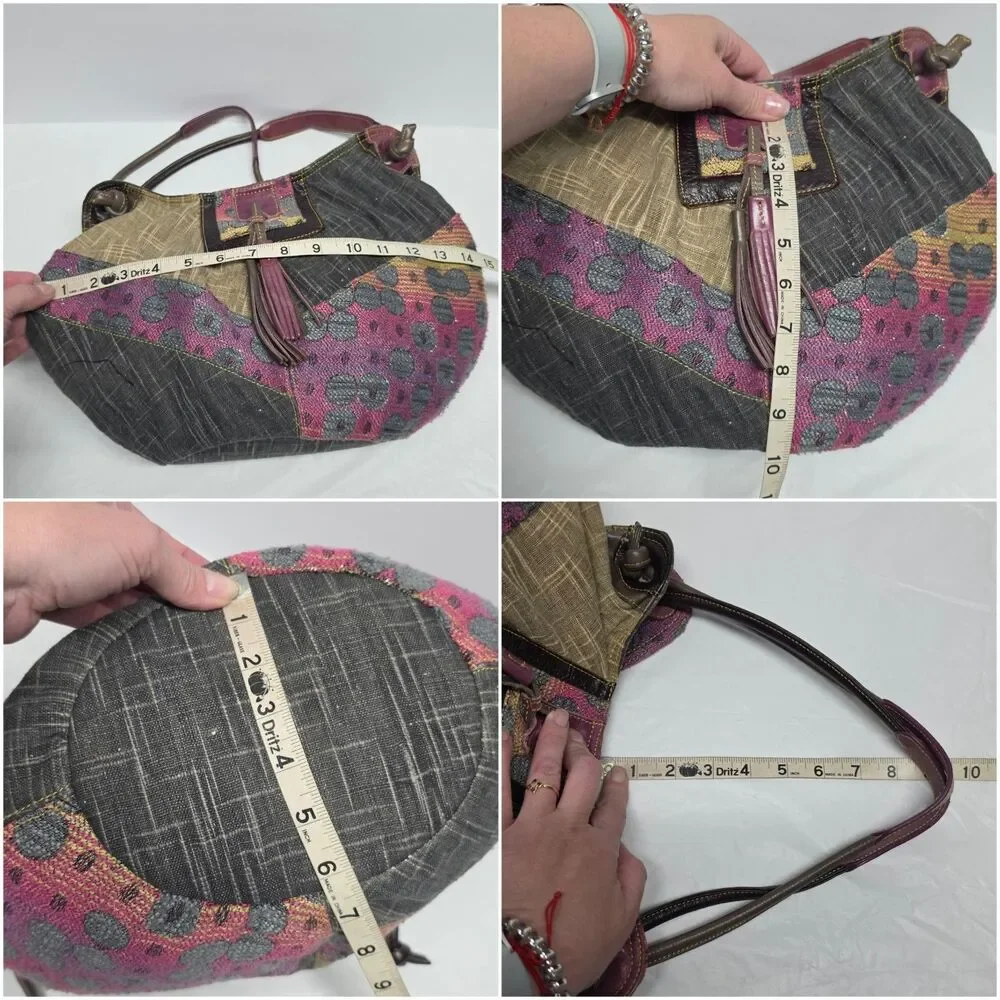 Cirque Du Soleil Geometric Tassel Purse Handbag Fabric and Leather Purple Gray